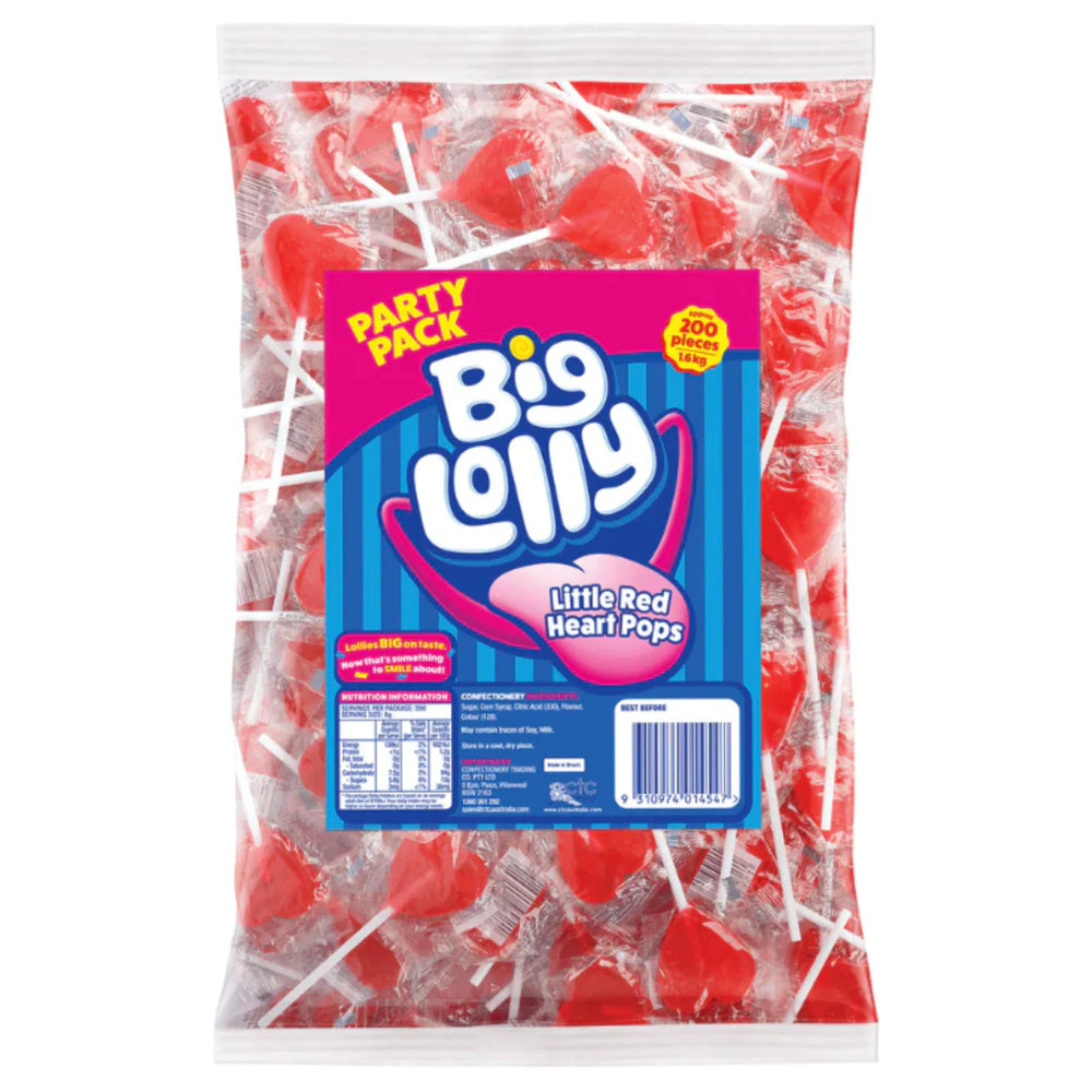 Big Lolly Little Red Heart Pops 8g 200 Pieces Lollipops