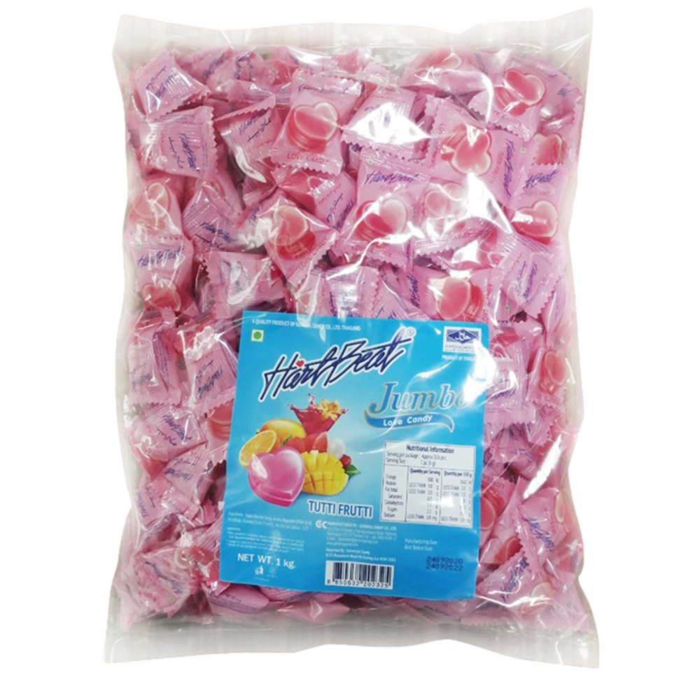 Heart Beat Jumbo Love Candy Tutti Frutti Flavour 6g - 166 Piece Pack (1kg)